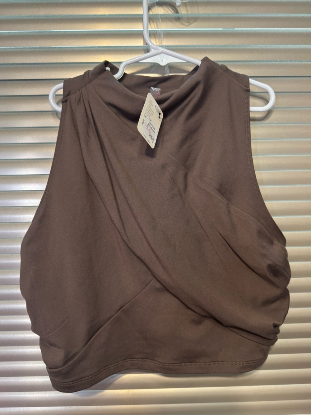 FP Movement by Free People Brown Draped Mock-Neck Crop Top